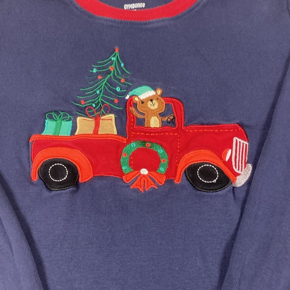 Gymboree unisex blue and red Christmas tree truck two piece pajamas set size 12 - Picture 3 of 4